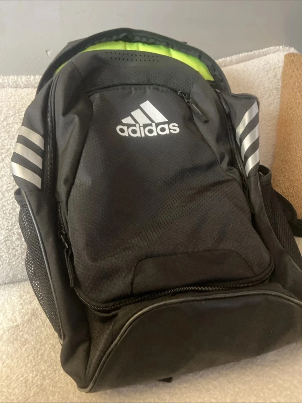 adidas Black Backpack with Neon Green Interior Accent